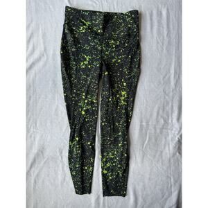 Lululemon Women’s Leggings Size 8 Black Neon Green Splatter Print High Rise